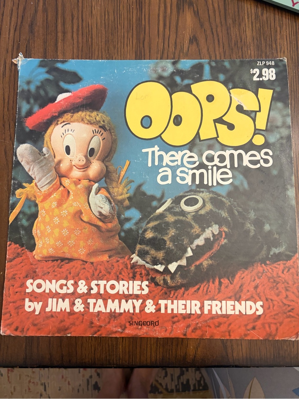 Oops! Vintage vinyl record Songs and stories by Jim & Tammy Faye Bakker. Kids.